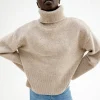 Hot Oversized Hoyhalset Strikkegenser Dame Loungewear